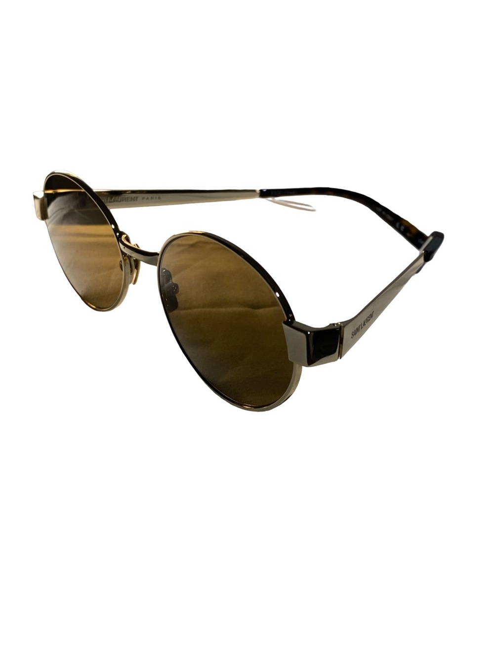 Saint Laurent Gold Metal Frame Sunglasses with Brown Lenses